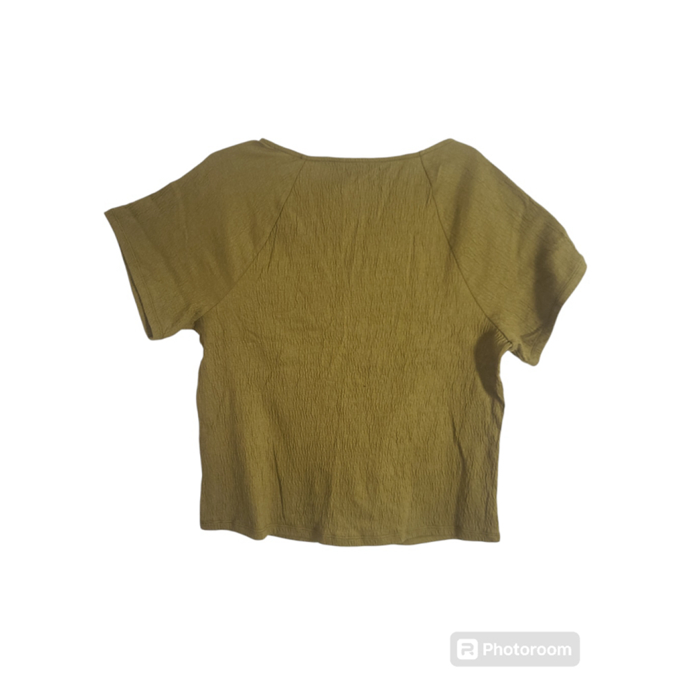Madewell Knit Lightspun Olive Ruched-Front Crop Top Size L - Picture 3 of 9